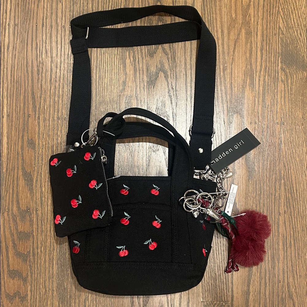 Madden Girl Black Cherry Embroidered Tote Bag